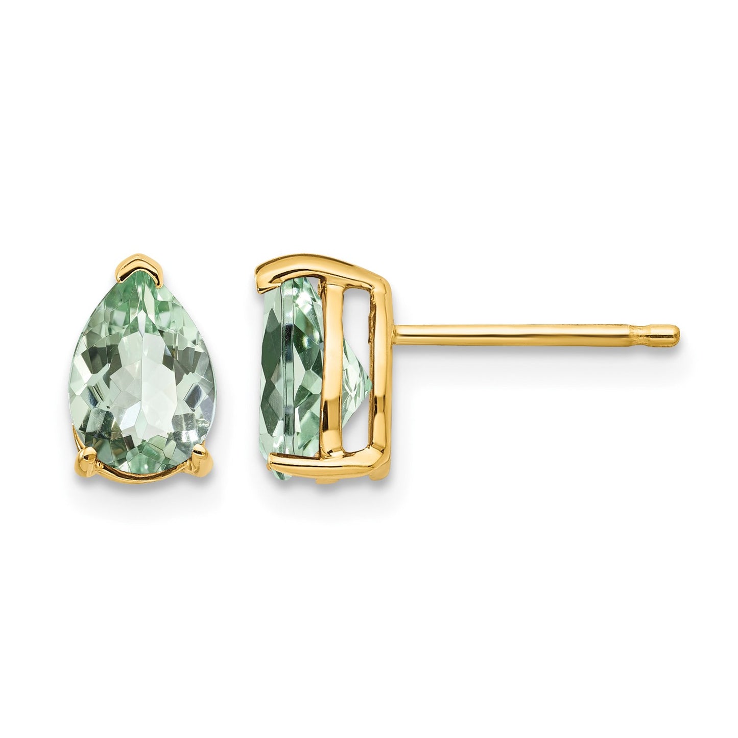 14k 7x5mm Pear Green Quartz Post Earrings