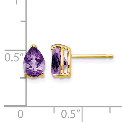 14k 7x5mm Pear Amethyst Post Earrings
