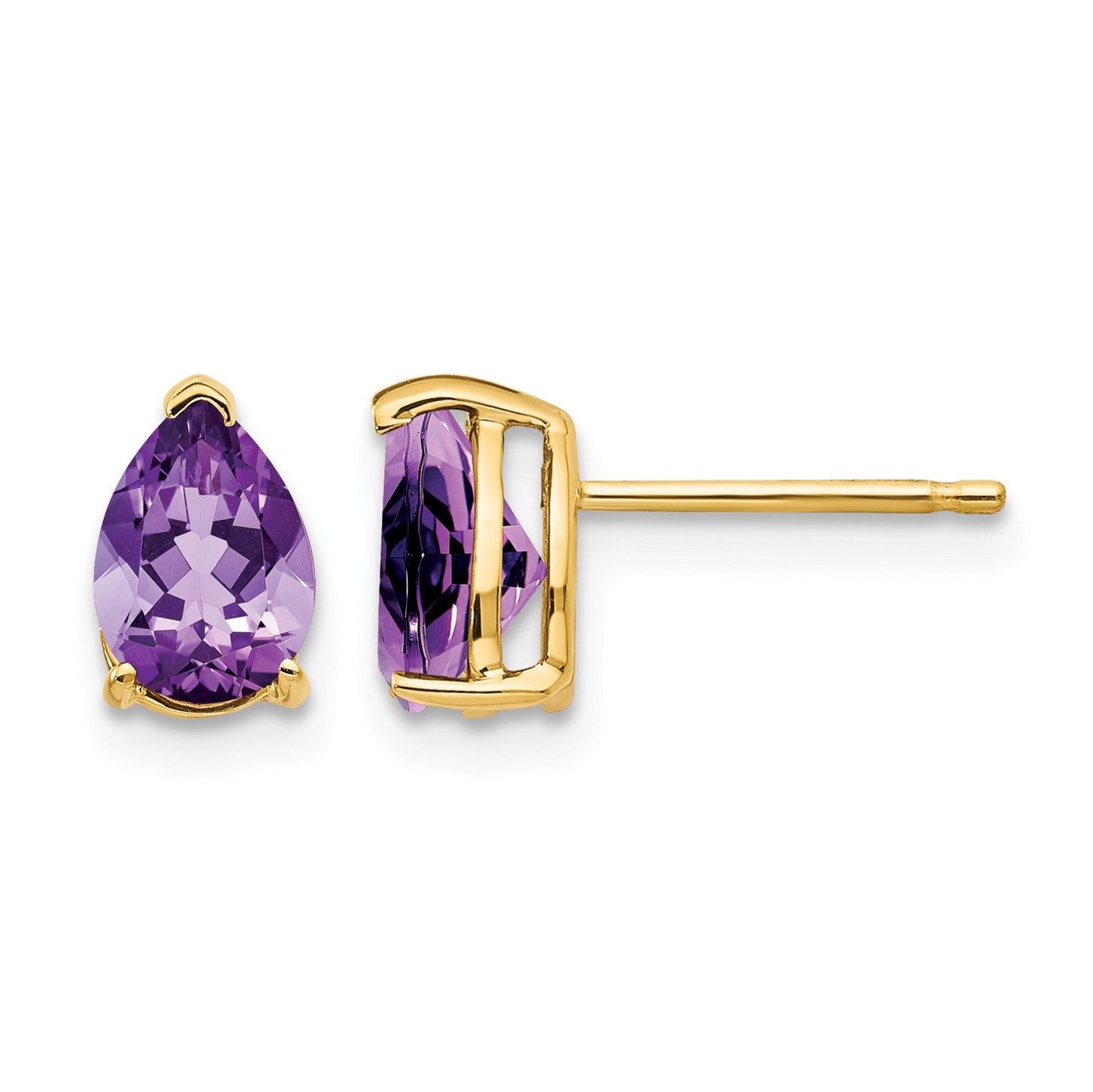 14k 7x5mm Pear Amethyst Post Earrings