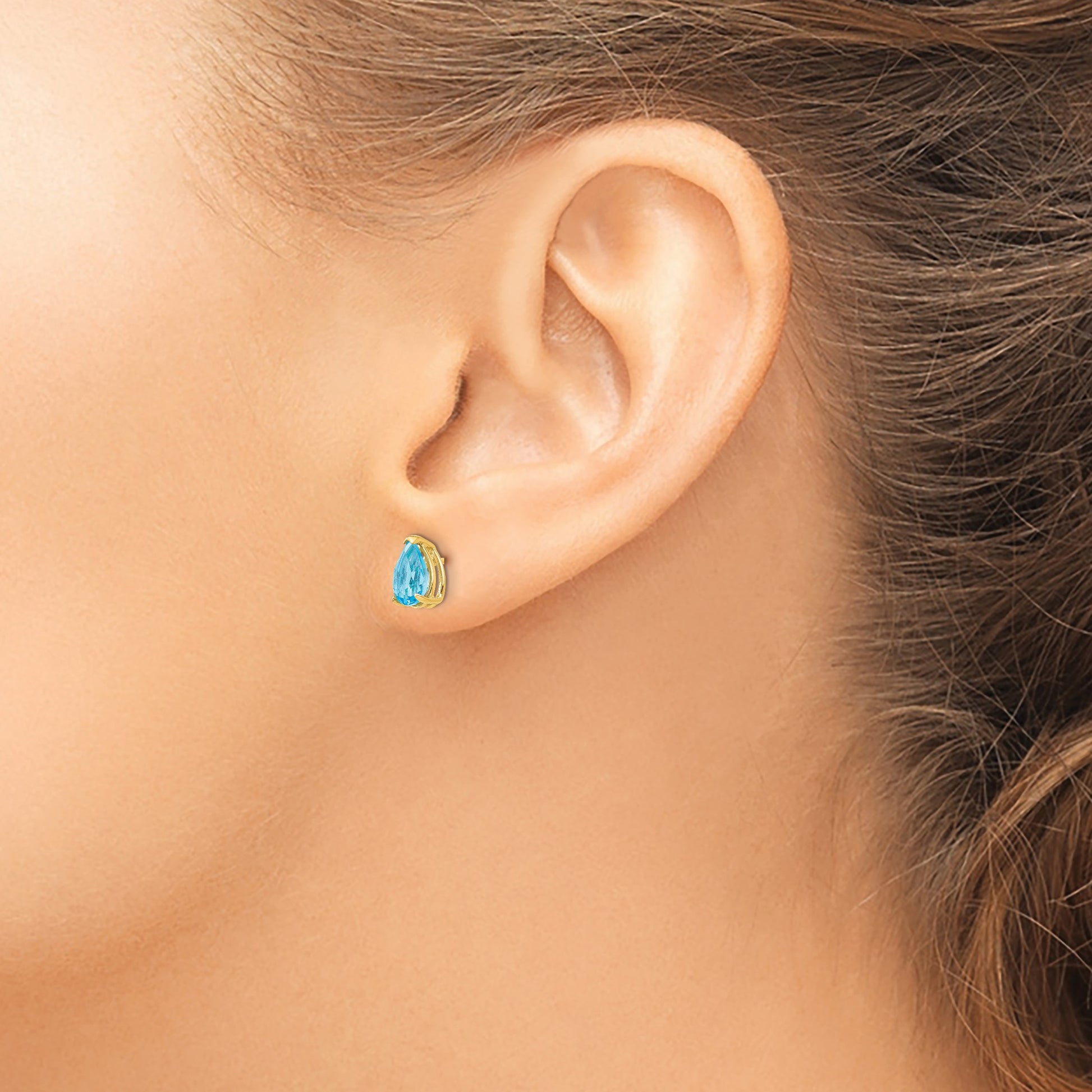 14k 7x5mm Pear Blue Topaz Post Earrings