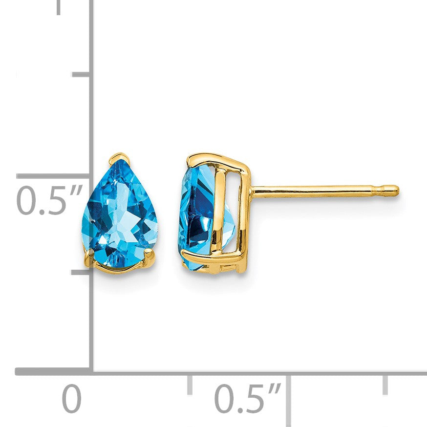 14k 7x5mm Pear Blue Topaz Post Earrings
