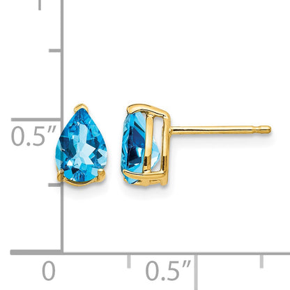 14k 7x5mm Pear Blue Topaz Post Earrings