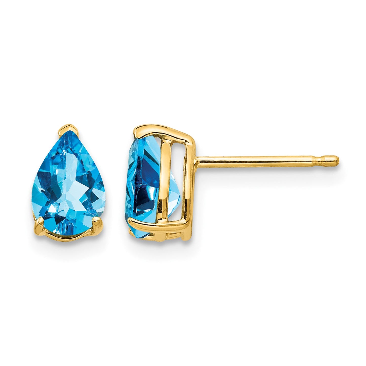14k 7x5mm Pear Blue Topaz Post Earrings