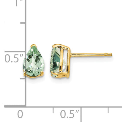 14k 7x5mm Pear Checker-Cut Green Quartz Post Earrings
