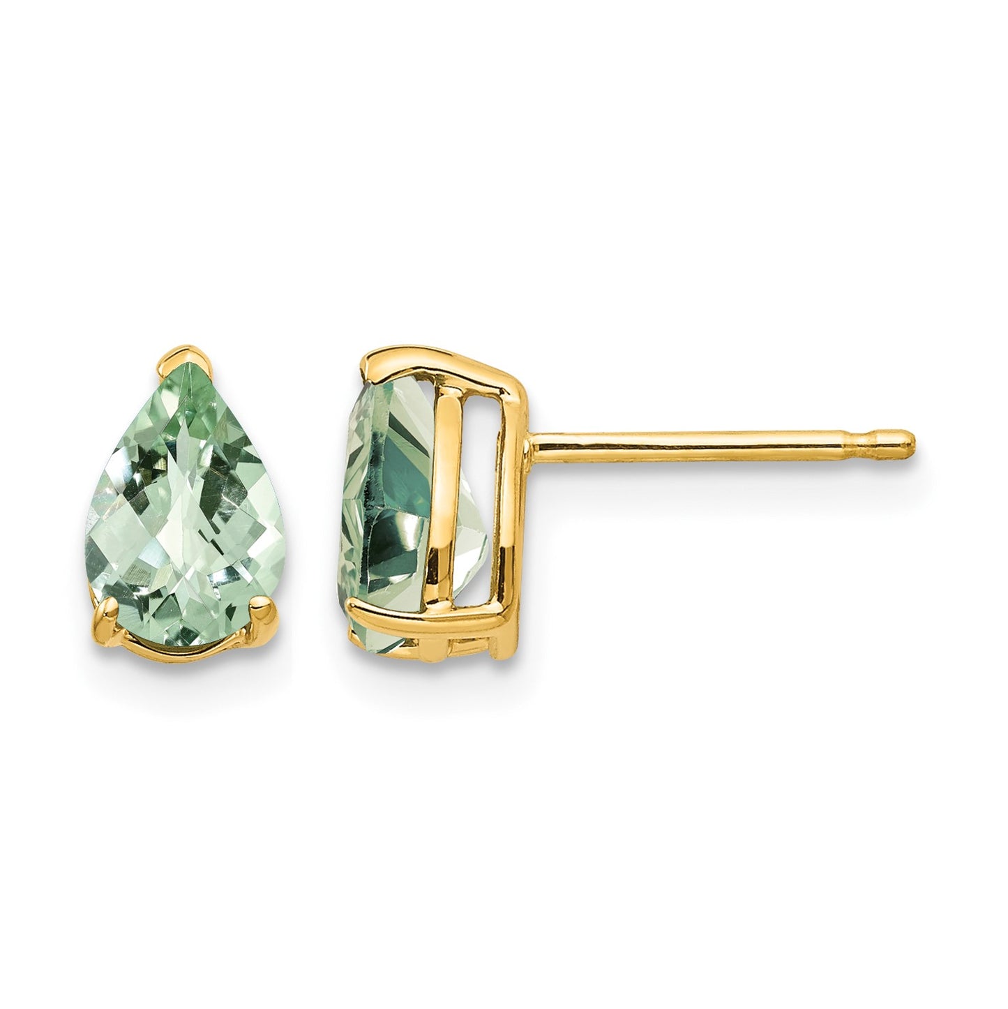14k 7x5mm Pear Checker-Cut Green Quartz Post Earrings