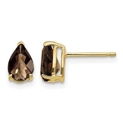 14k 7x5mm Pear Checker-Cut Smoky Quartz Post Earrings