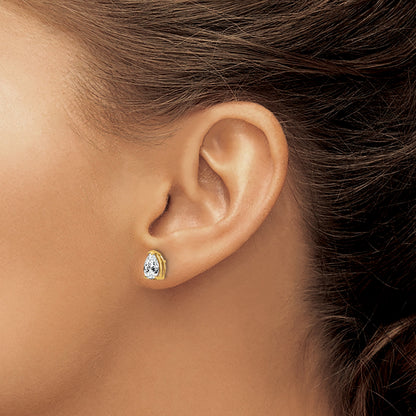 14k 7x5mm Pear Cubic Zirconia Post Earrings