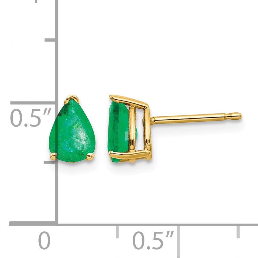 14k 7x5mm Pear Emerald Post Earrings