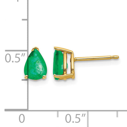 14k 7x5mm Pear Emerald Post Earrings