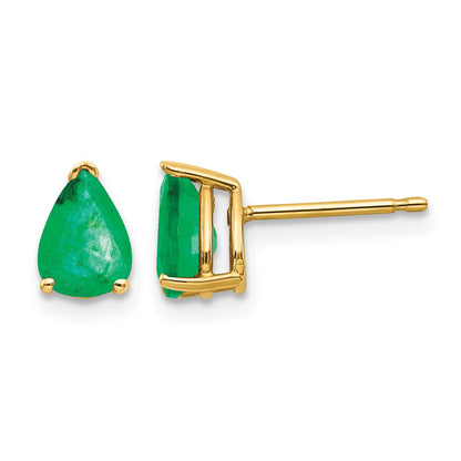 14k 7x5mm Pear Emerald Post Earrings