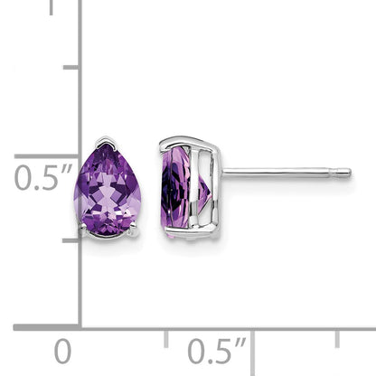 14k White Gold 7x5mm Pear Amethyst Post Earrings