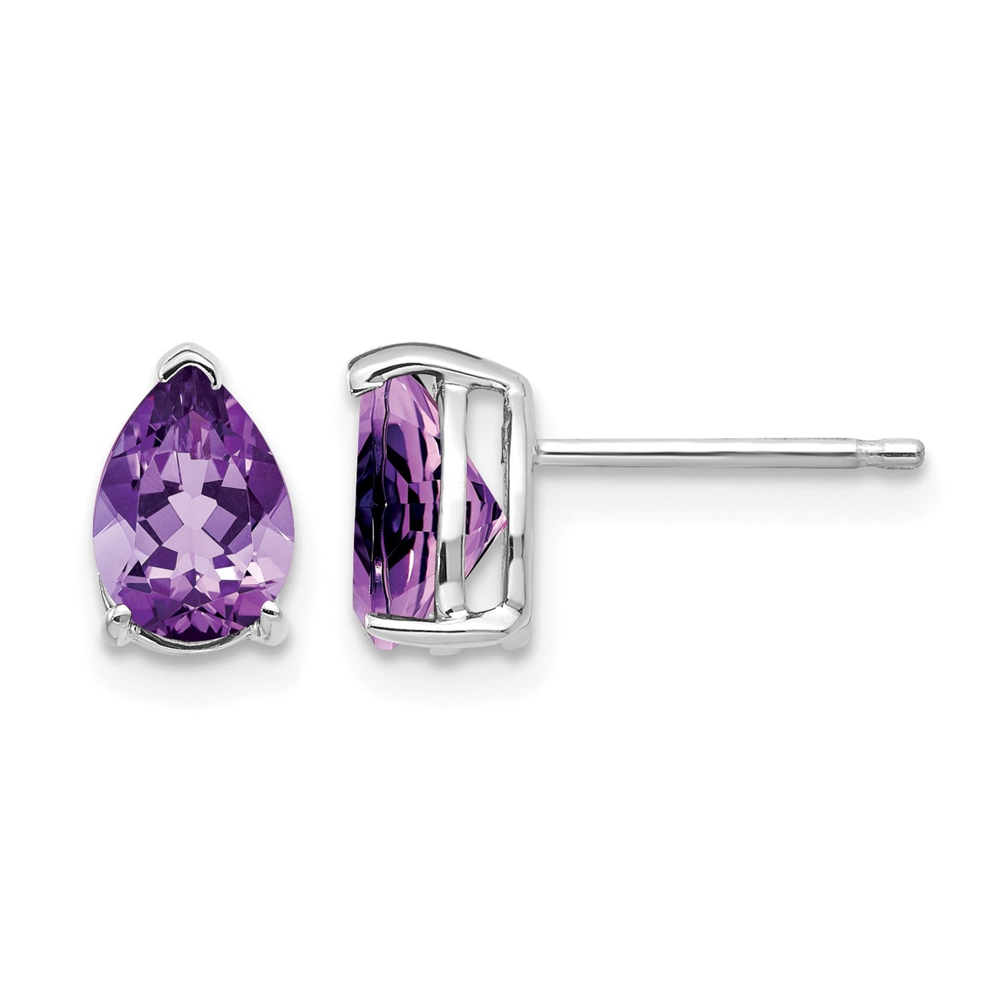 14k White Gold 7x5mm Pear Amethyst Post Earrings
