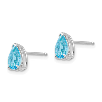 14k White Gold 7x5mm Pear Blue Topaz Post Earrings