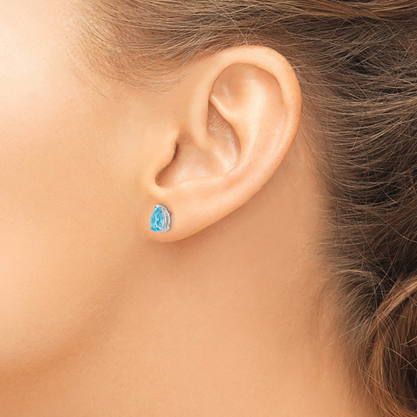 14k White Gold 7x5mm Pear Blue Topaz Post Earrings