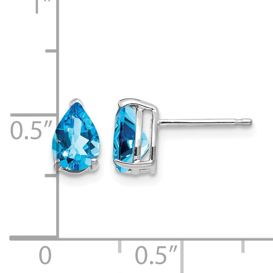 14k White Gold 7x5mm Pear Blue Topaz Post Earrings