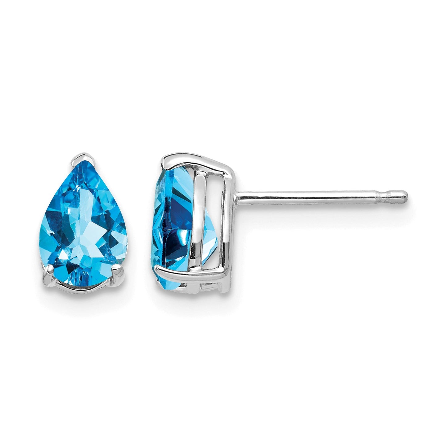 14k White Gold 7x5mm Pear Blue Topaz Post Earrings