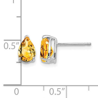 14k White Gold 7x5mm Pear Citrine Post Earrings
