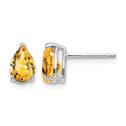 14k White Gold 7x5mm Pear Citrine Post Earrings