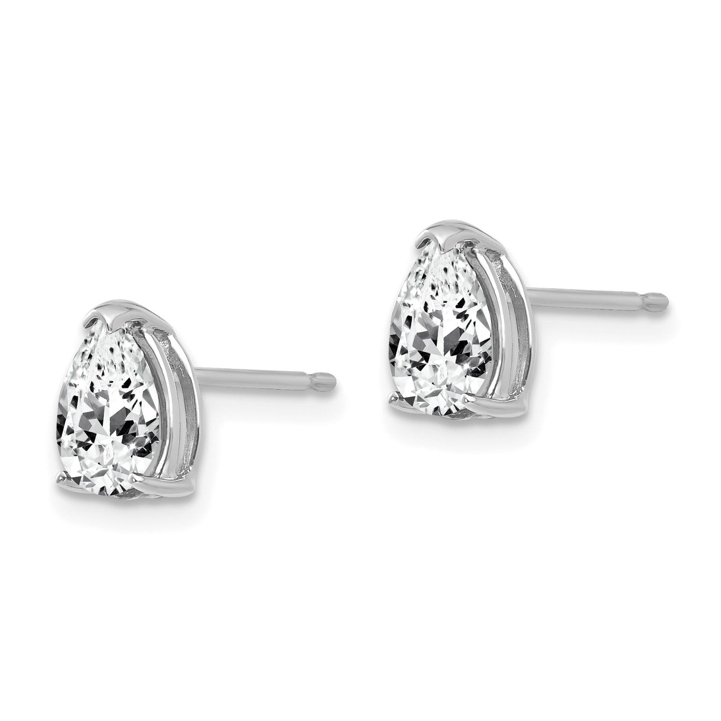 14k White Gold 7x5mm Pear Cubic Zirconia Post Earrings