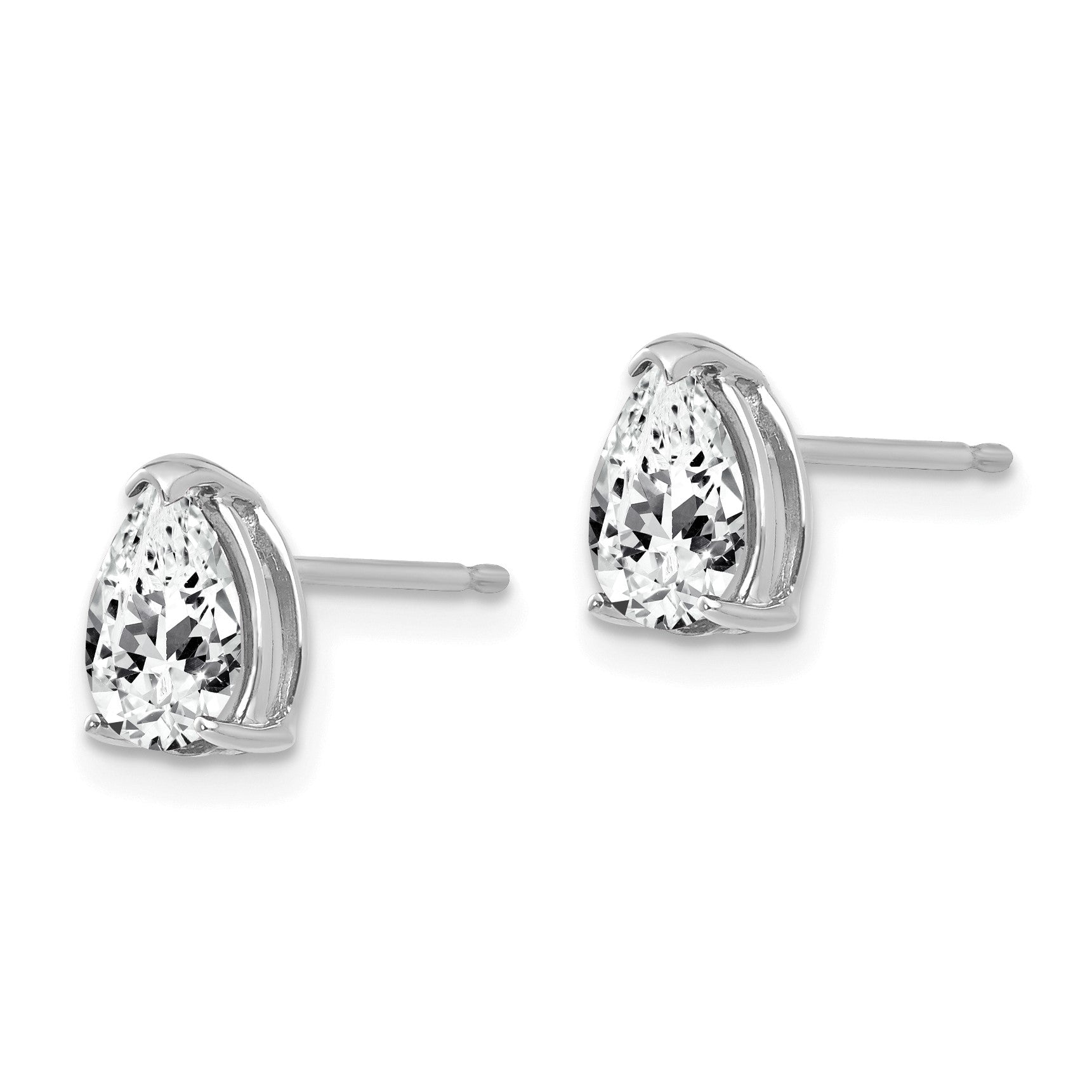14k White Gold 7x5mm Pear Cubic Zirconia Post Earrings