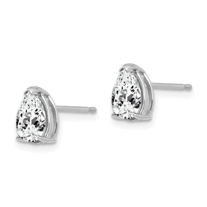 14k White Gold 7x5mm Pear Cubic Zirconia Post Earrings