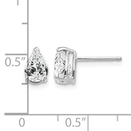 14k White Gold 7x5mm Pear Cubic Zirconia Post Earrings