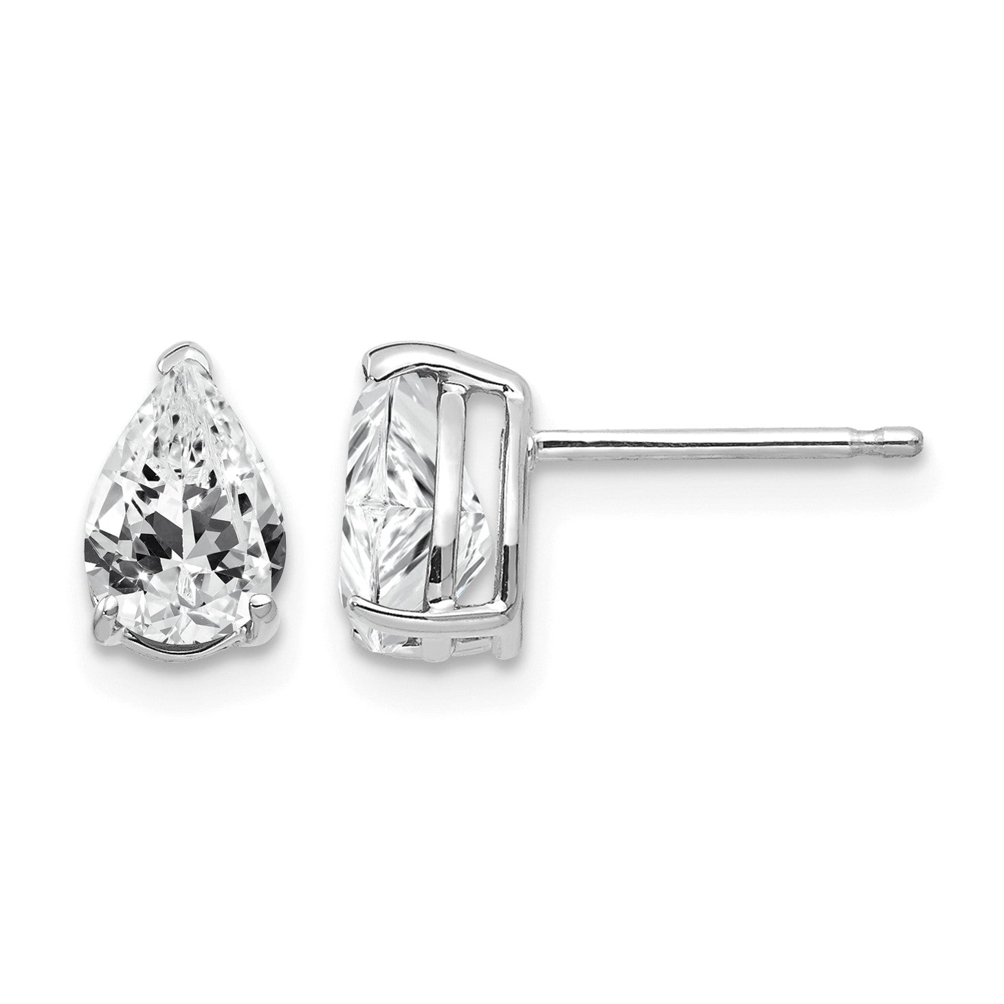 14k White Gold 7x5mm Pear Cubic Zirconia Post Earrings