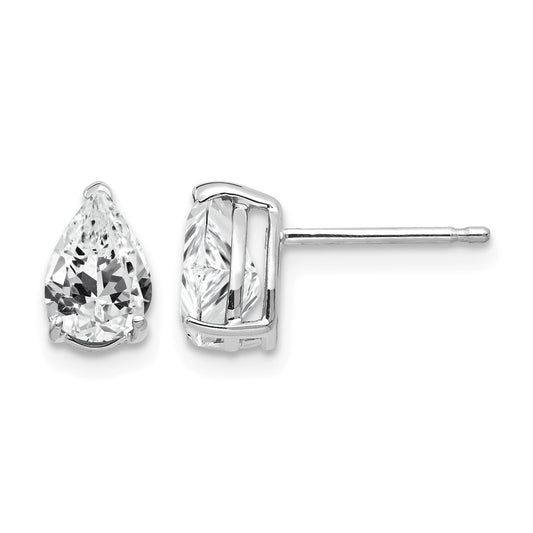 14k White Gold 7x5mm Pear Cubic Zirconia Post Earrings