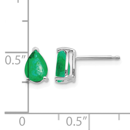 14k White Gold 7x5mm Pear Emerald Post Earrings