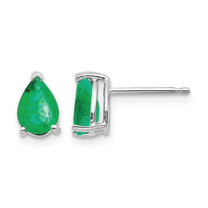 14k White Gold 7x5mm Pear Emerald Post Earrings