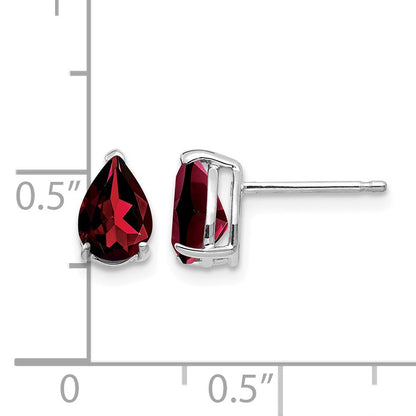 14k White Gold 7x5mm Pear Garnet Post Earrings
