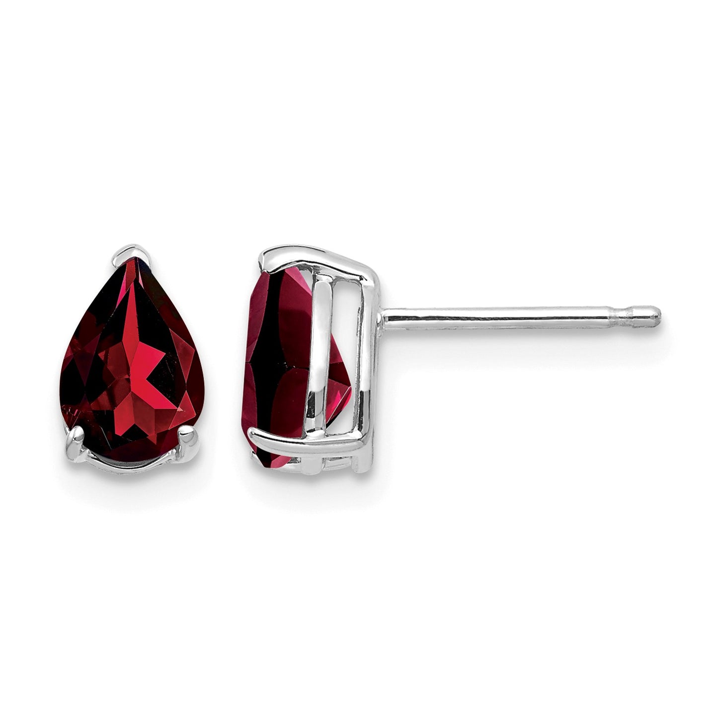 14k White Gold 7x5mm Pear Garnet Post Earrings
