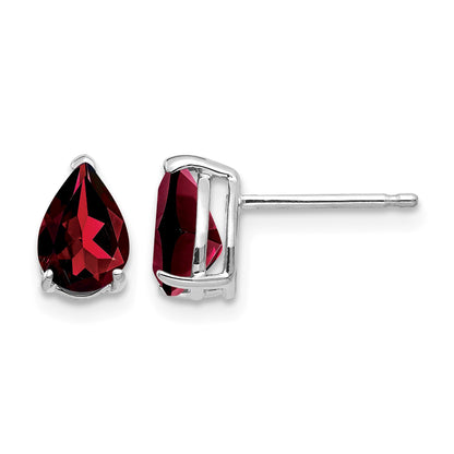 14k White Gold 7x5mm Pear Garnet Post Earrings