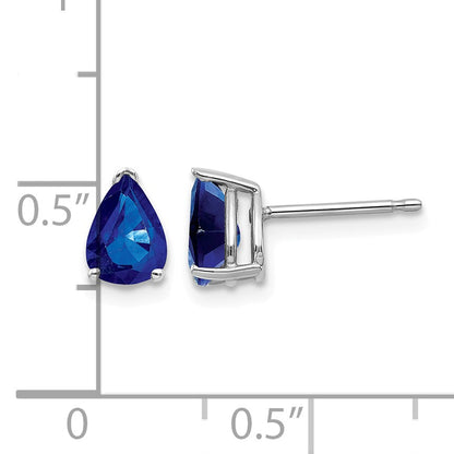 14k White Gold 7x5mm Pear Sapphire Post Earrings