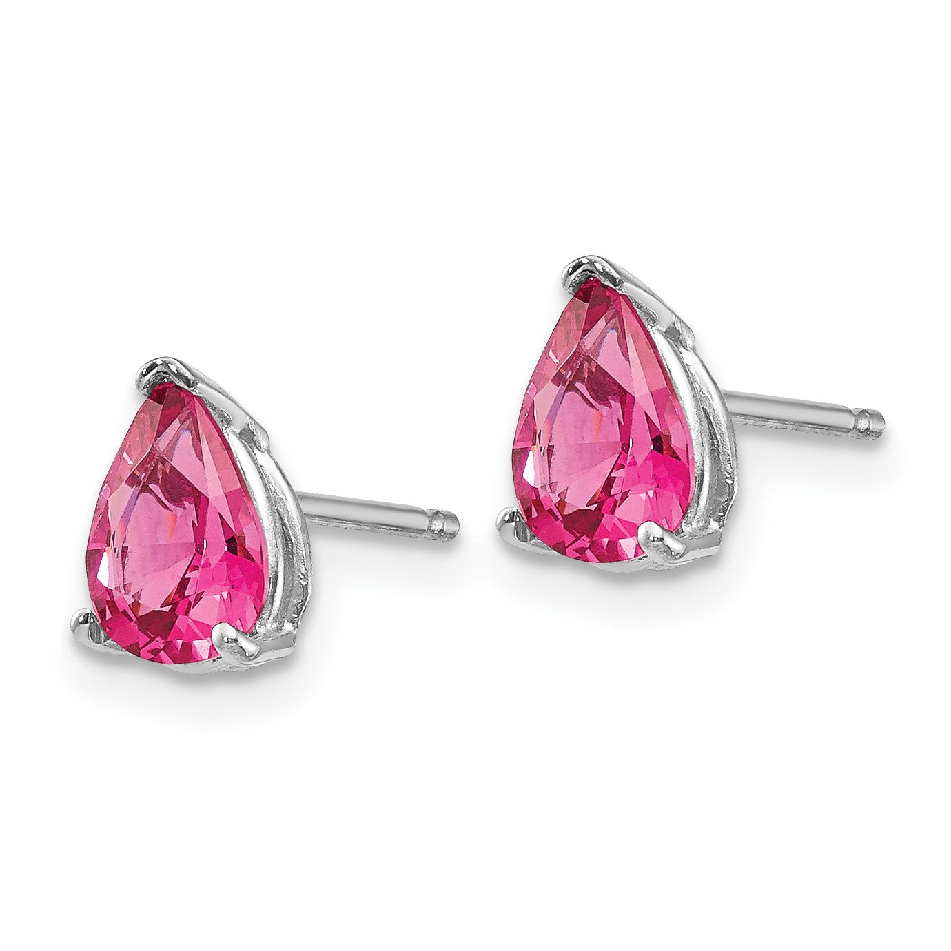 14k White Gold 7x5mm Pear Pink Spinel Post Earrings