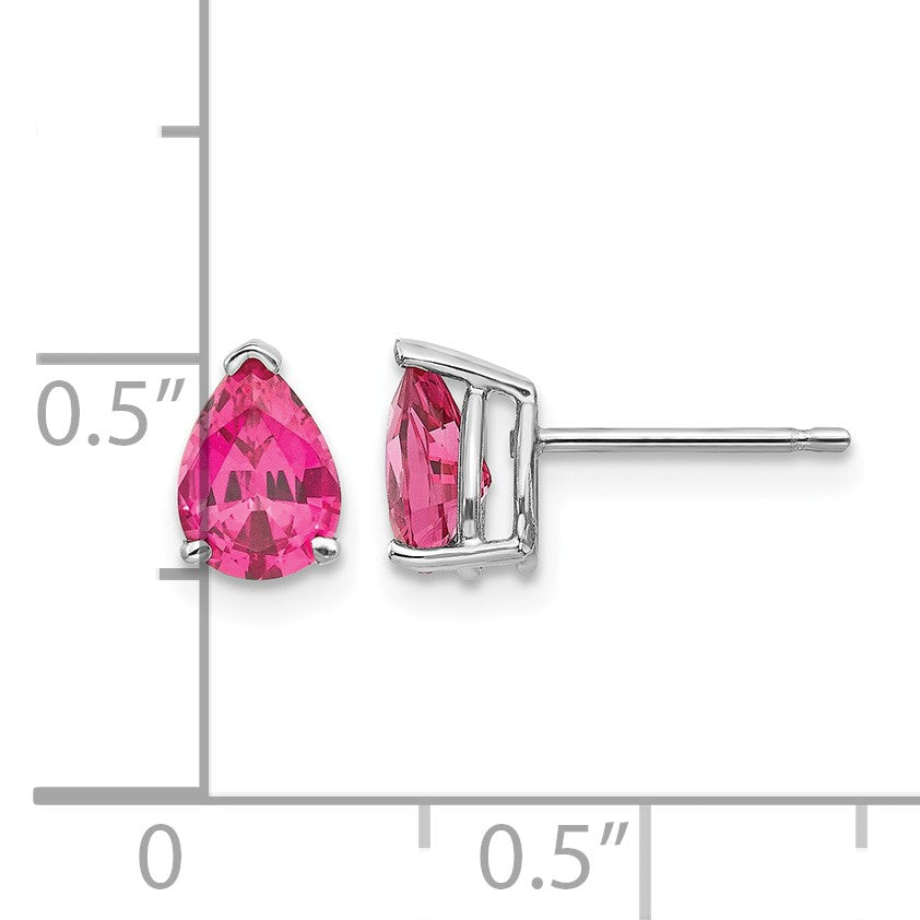 14k White Gold 7x5mm Pear Pink Spinel Post Earrings