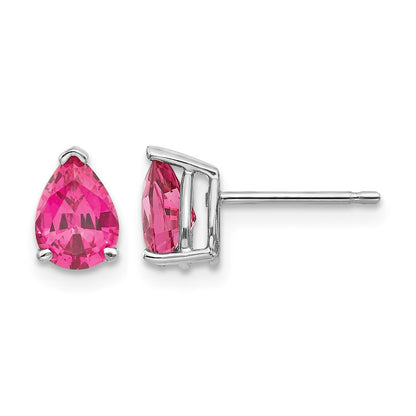 14k White Gold 7x5mm Pear Pink Spinel Post Earrings