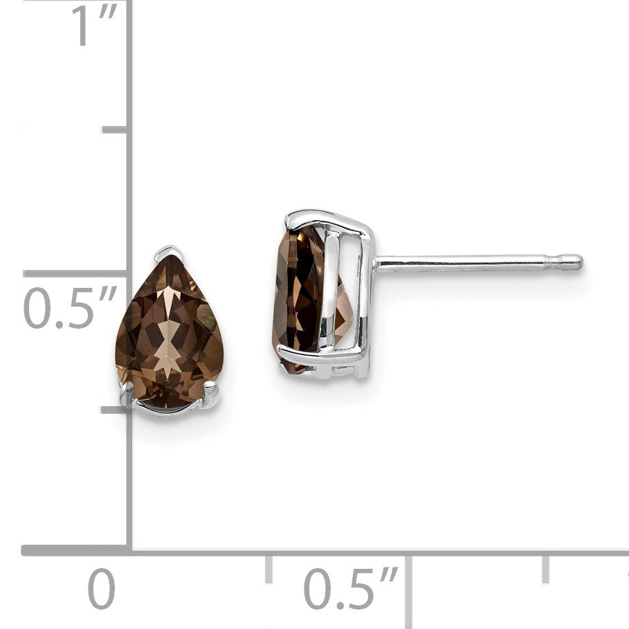 14k White Gold 7x5mm Pear Smoky Quartz Post Earrings