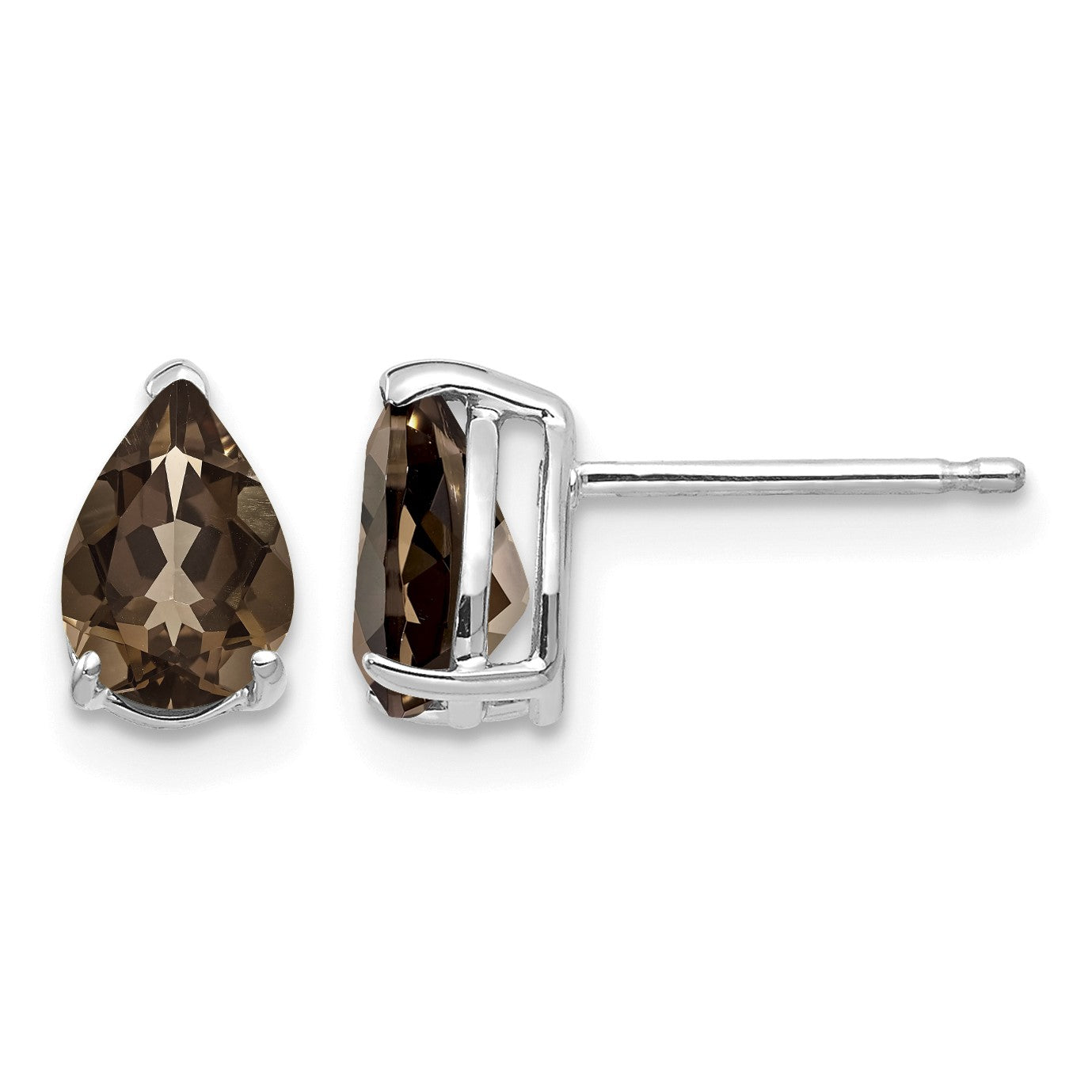 14k White Gold 7x5mm Pear Smoky Quartz Post Earrings