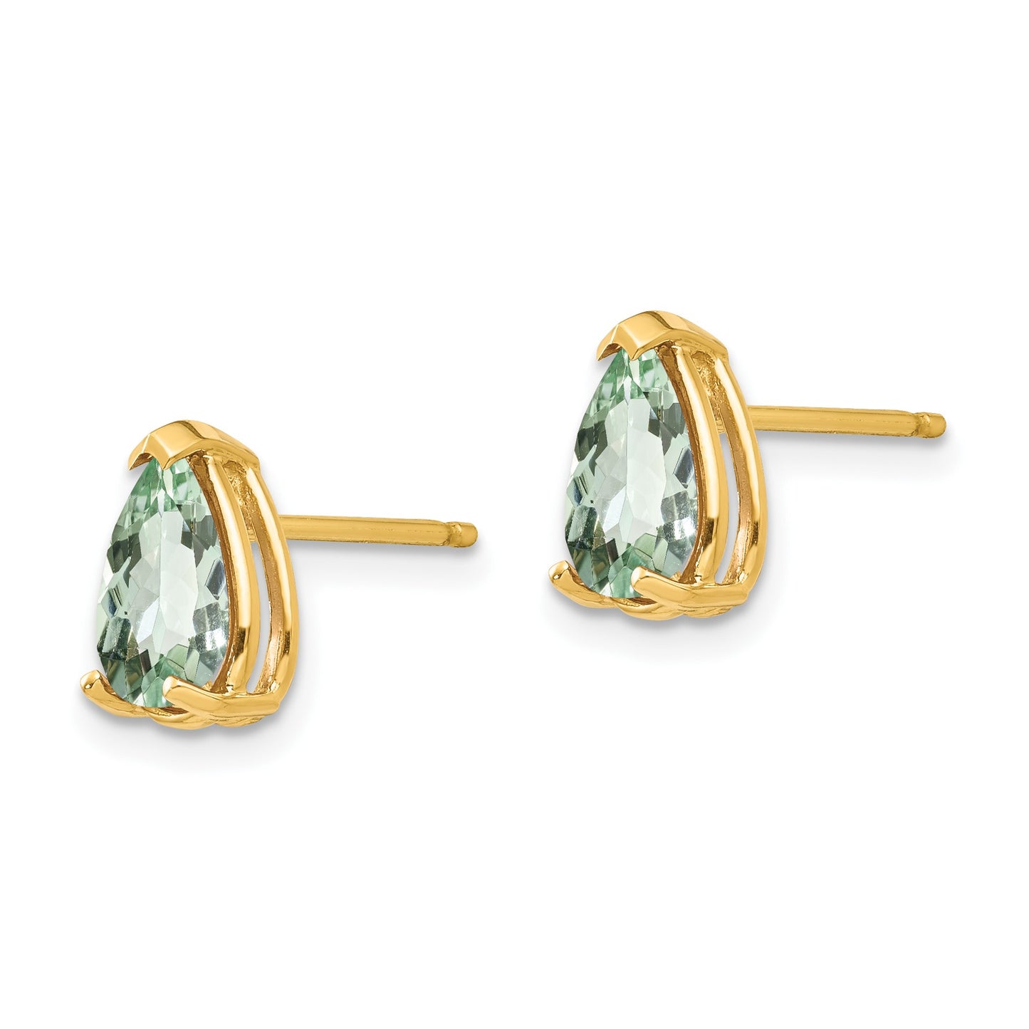 14k 8x5mm Pear Green Quartz Post Earrings