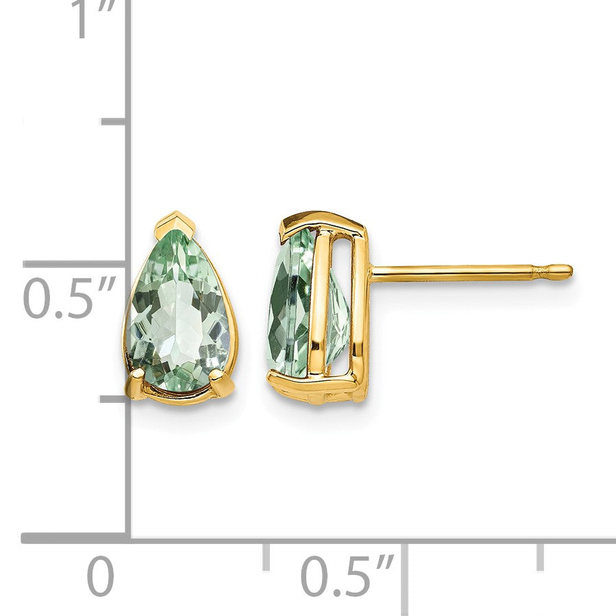 14k 8x5mm Pear Green Quartz Post Earrings