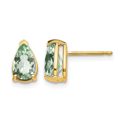 14k 8x5mm Pear Green Quartz Post Earrings