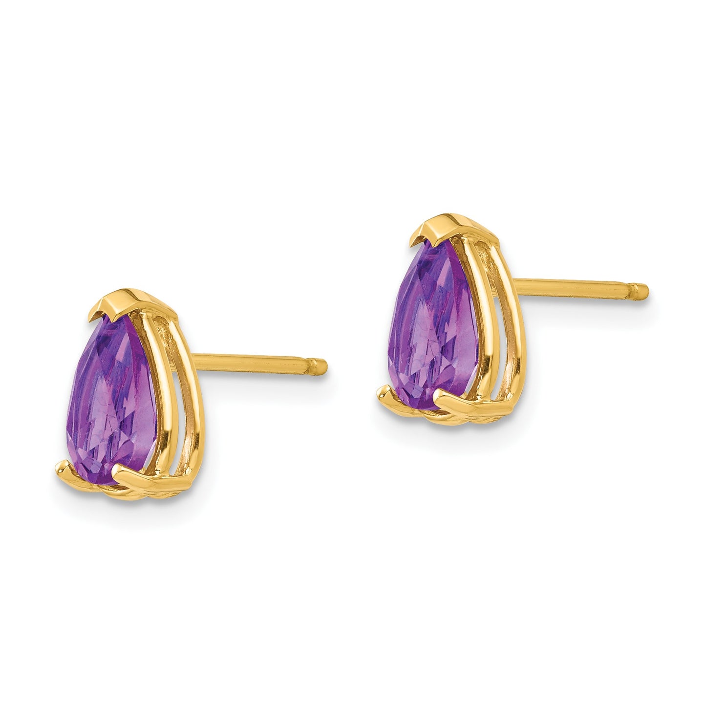 14k 8x5mm Pear Amethyst Post Earrings