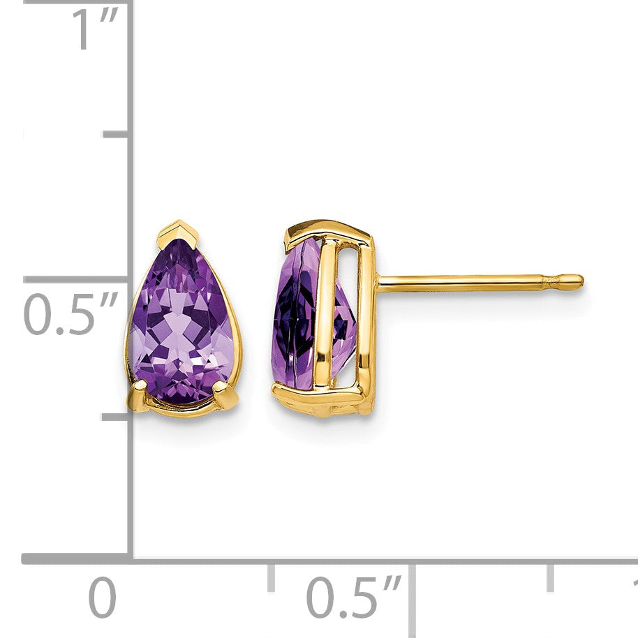 14k 8x5mm Pear Amethyst Post Earrings