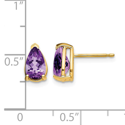 14k 8x5mm Pear Amethyst Post Earrings