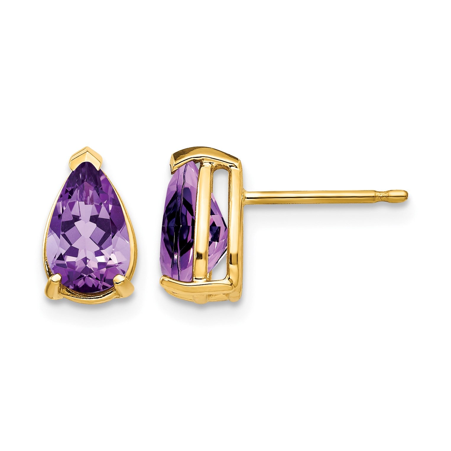 14k 8x5mm Pear Amethyst Post Earrings