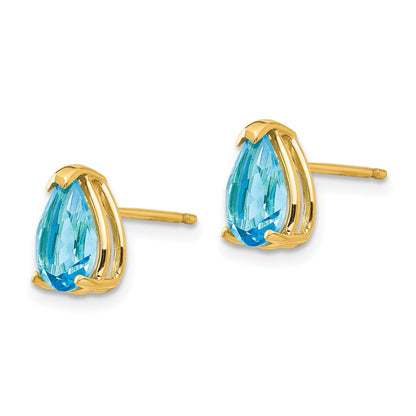 14k 8x5mm Pear Blue Topaz Post Earrings