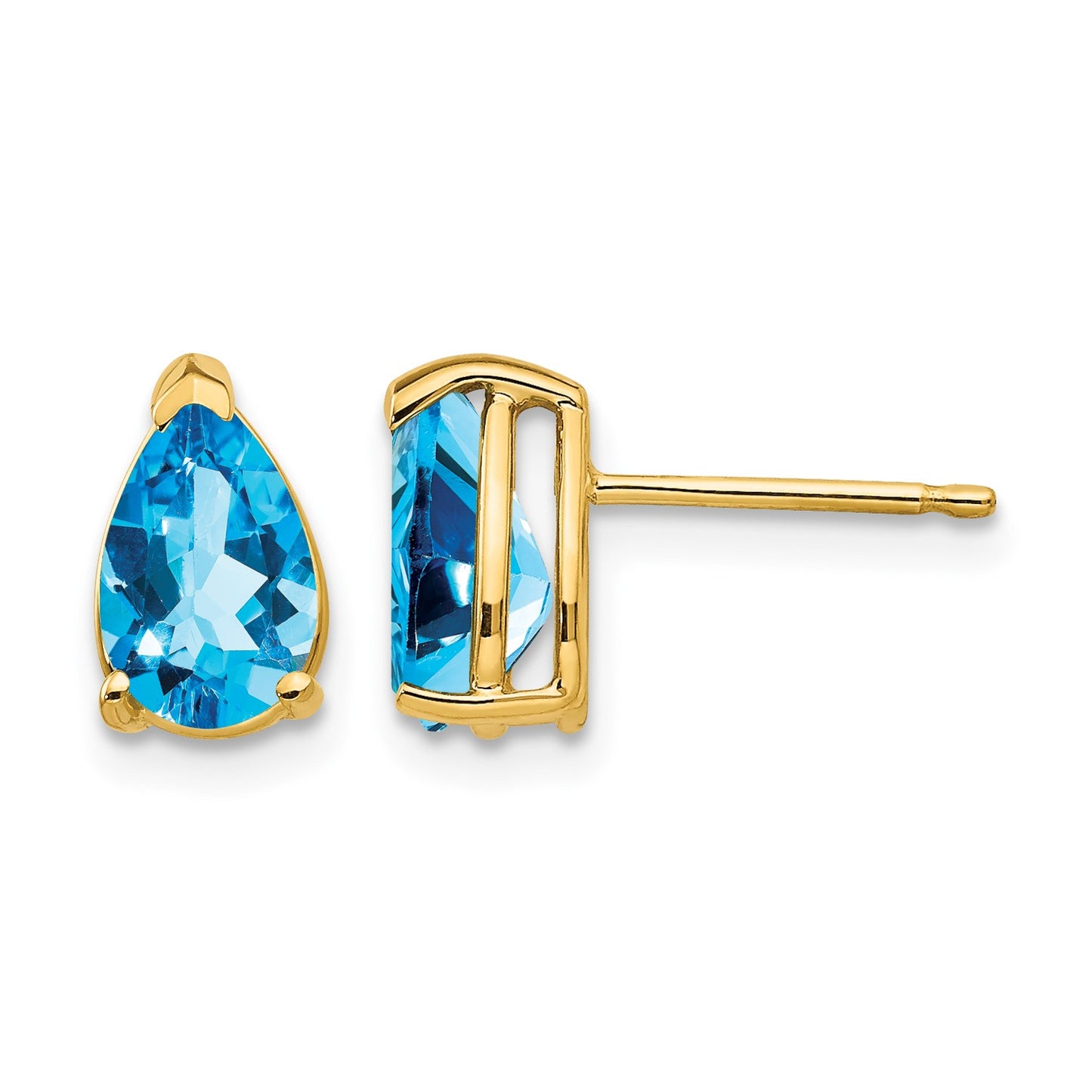 14k 8x5mm Pear Blue Topaz Post Earrings