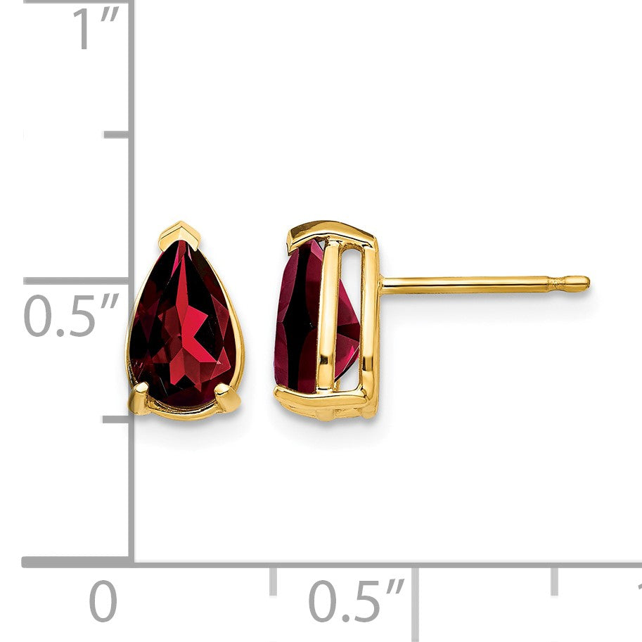 14k 8x5mm Pear Garnet Post Earrings