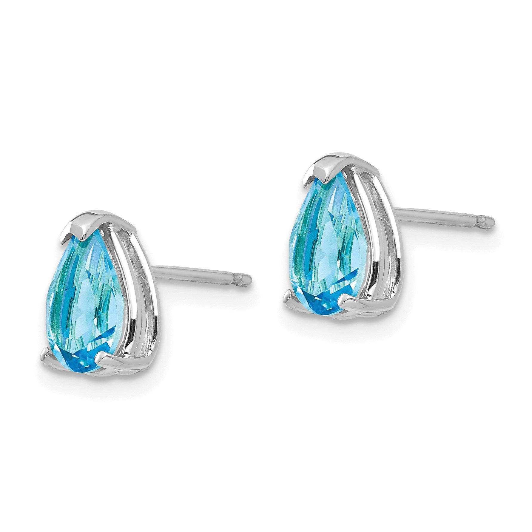 14k White Gold 8x5mm Pear Blue Topaz Post Earrings